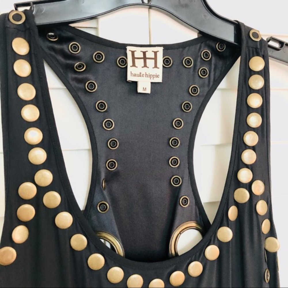 Haute Hippie Black Tank Dress with Gold Eyelet Accents - Picture 4 of 8